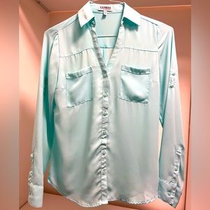Express Portofino Mint Blue/Green Button Down Shirt with Pockets - XS